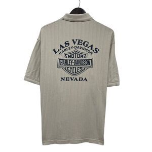 Vtg Harley Davidson Motorcycles 2002 Las Vegas Men's Polo Shirt Khaki USA L euc‎